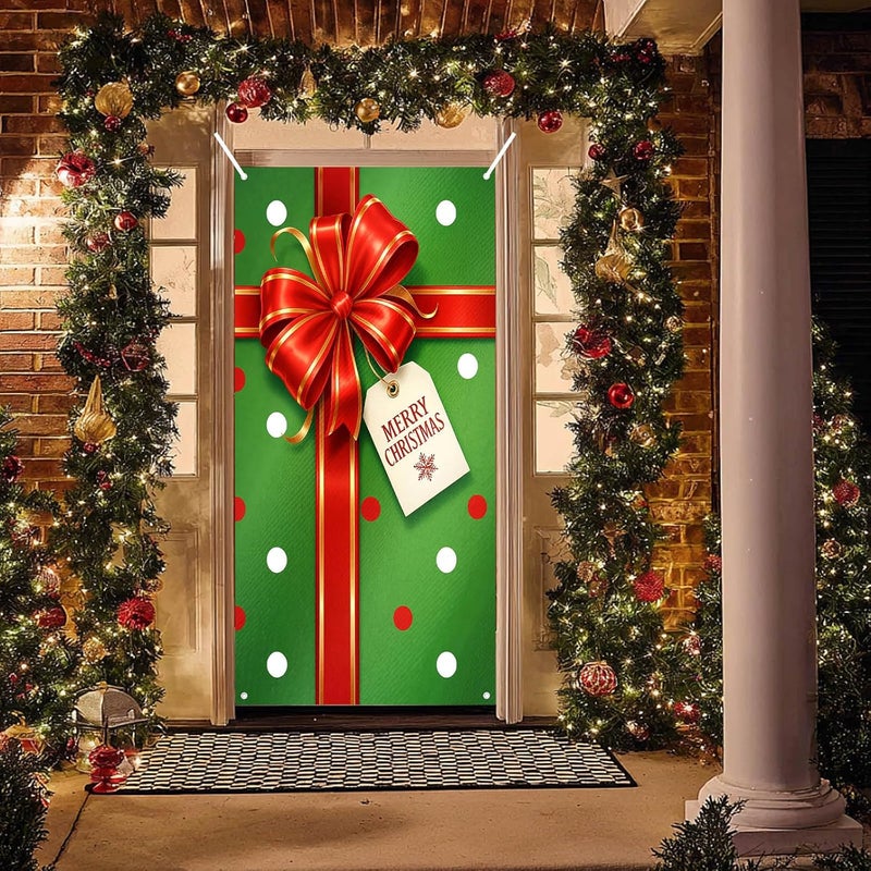 BlissYard Merry Christmas Door Cover 35x71 Inch Front Porch Door Banners Decoration Winter for Sign Background Party Indoor Decor - Image 4